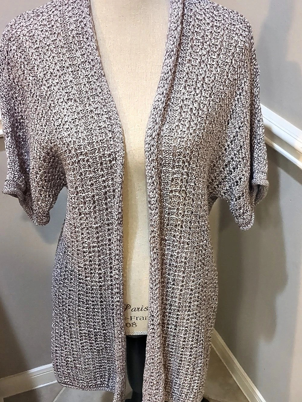 Chico's Textured Open Front Cardigan in Brown & Pink Size 2 Like New